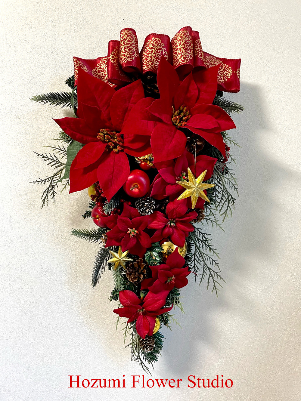 早割クリスマス2022』☆特大真っ赤なポインセチアのXmasスワッグ（約55 