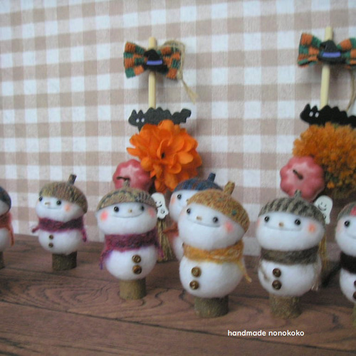秋の雪だるま オブジェ 木 どんぐり ハロウィン その他