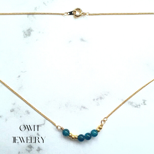 Tinker bell❣️ トルマリンネックレス グリーン 黄茶 ブルー 青 8月誕生石*アパタイト 天然石ネックレス ブルーグリーン青緑