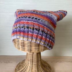 オパール毛糸の猫耳帽子　手編み　#4 2枚目の画像