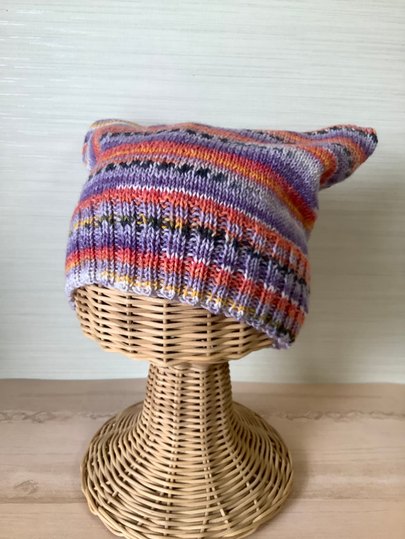 オパール毛糸の猫耳帽子　手編み　#4 2枚目の画像