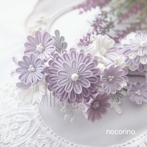 つまみ細工髪飾り 髪飾り 和装髪飾り つまみ細工 結婚式 成人式 卒業式 七五三 つまみ細工 髪飾り【晴】×白 結婚式 成人式 卒業式 | NODOKA
