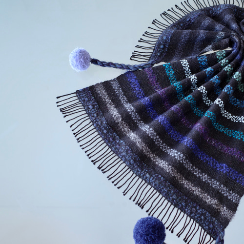 手織り ポイントツイル織 ポンポンマフラー Handwoven TMMS22142