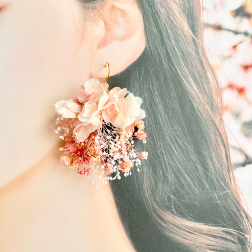 桜×かすみそう】 ドライフラワー ピアス・イヤリング ブライダル