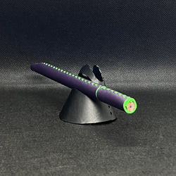 本革 １本挿し 鉛筆ケース・シングル[革組子]：紫／蛍光グリーン 3枚目の画像