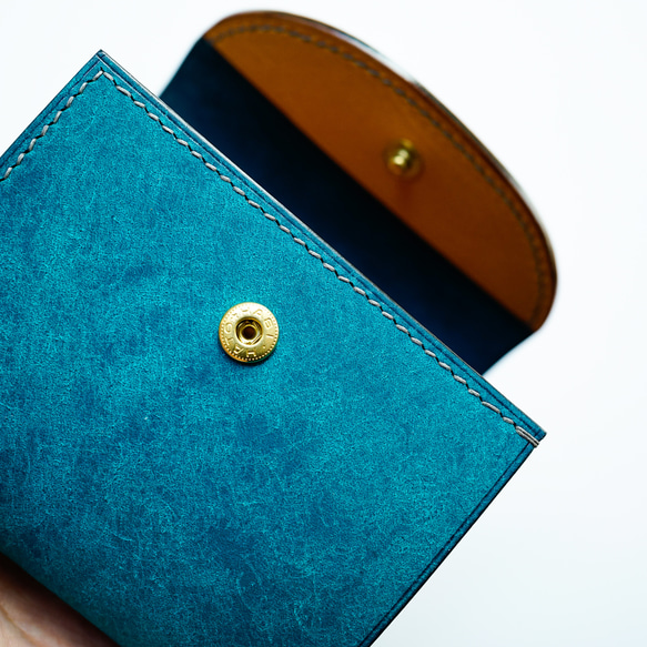 flap mini wallet [ ターコイズ ] ミニ財布 レザーウォレット 9枚目の画像
