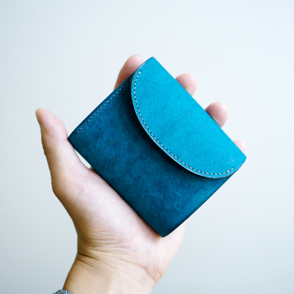 flap mini wallet [ ターコイズ ] ミニ財布 レザーウォレット 1枚目の画像