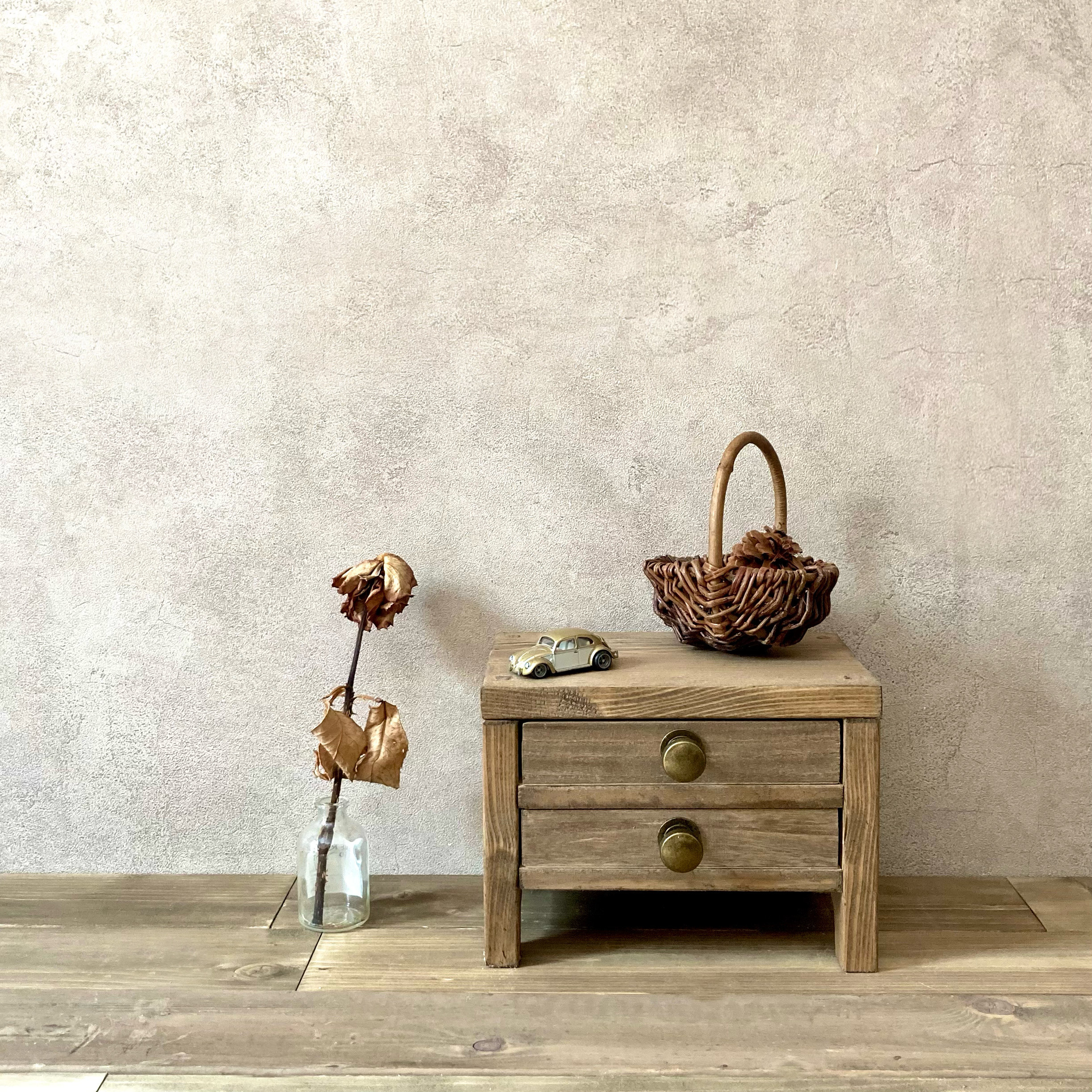 アクセサリーボックス　シャビー　アンティーク風　木製 四つ脚 2段 引き出し ジュエリーボックス　ダークブラウン