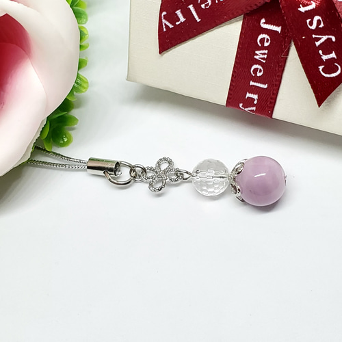 天然石＊クンツァイト&水晶＊ストラップ＊キーホルダー＊チャーム