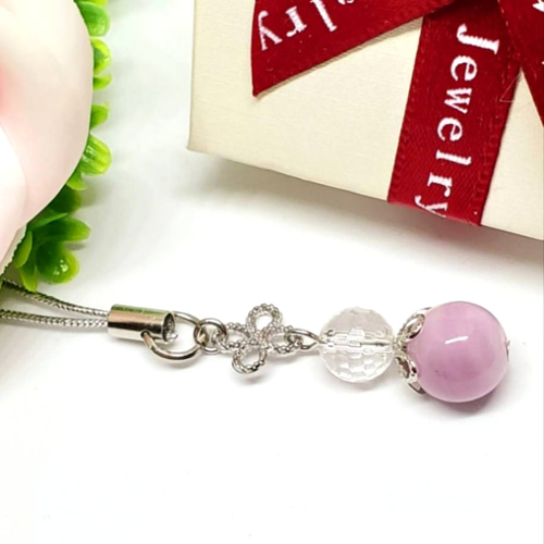 天然石＊クンツァイト&水晶＊ストラップ＊キーホルダー＊チャーム