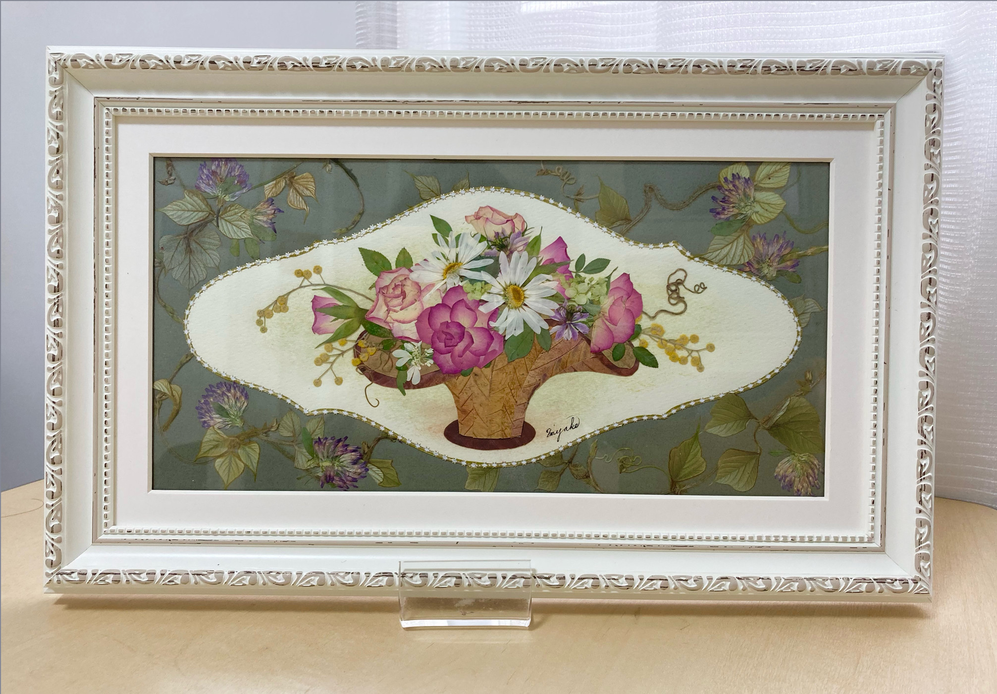 押し花 押し花額 押し花アート バレンタイン ホワイトデー 横型