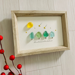 シーグラスアート インテリア雑貨 北欧 パネル 海の宝石 観葉植物  癒しの森 流星群 満月 アート 誕生日プレゼント 1枚目の画像