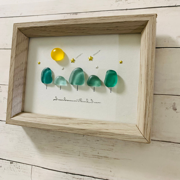シーグラスアート インテリア雑貨 北欧 パネル 海の宝石 観葉植物  癒しの森 流星群 満月アート 母の日プレゼント 7枚目の画像