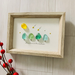 シーグラスアート インテリア雑貨 北欧 パネル 海の宝石 観葉植物  癒しの森 流星群 満月 アート 誕生日プレゼント 2枚目の画像