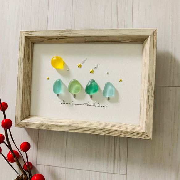 シーグラスアート インテリア雑貨 北欧 パネル 海の宝石 観葉植物  癒しの森 流星群 満月 アート 誕生日プレゼント 2枚目の画像