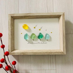 シーグラスアート インテリア雑貨 北欧 パネル 海の宝石 観葉植物  癒しの森 流星群 満月 アート 誕生日プレゼント 3枚目の画像