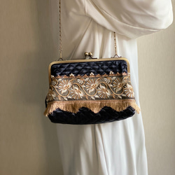 Creema限定】 がま口 ショルダーバッグ インド刺繍リボン サテン