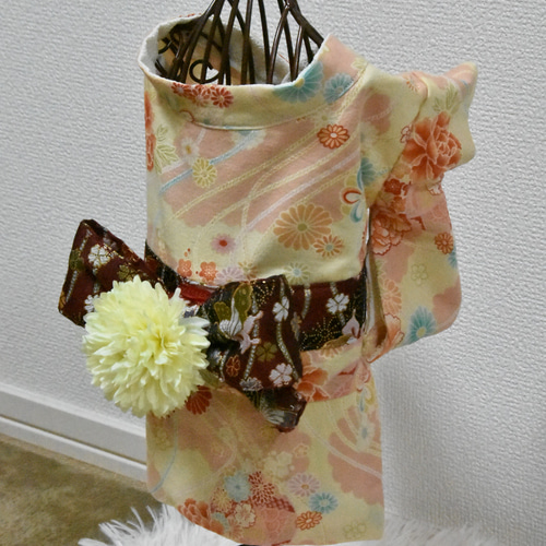 ⭐︎犬服⭐︎犬用着物 女の子用 アイボリー 菊と牡丹 ペット服