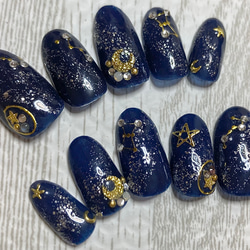 ☆オーダー可☆星空ネイル オーバル ネイビー 青 ニュアンスネイル