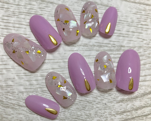 ネイルチップ ニュアンス 紫 ピンク ちゅるん うるうる オーダーネイル 4091440579d14cfb14d1391596dc0c