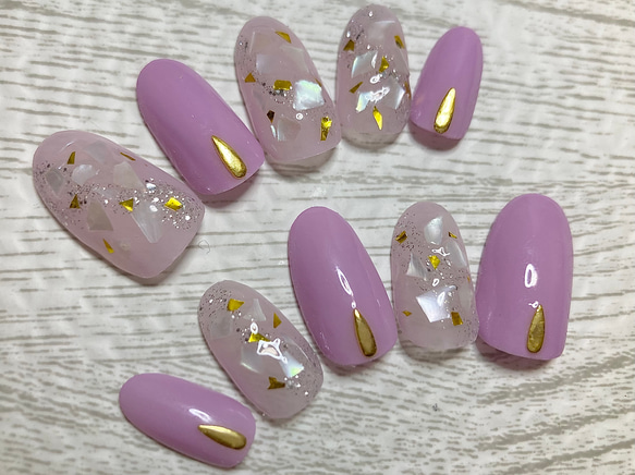 ☆オーダー可☆ラベンダー×シェルネイル シンプル オフィス 紫