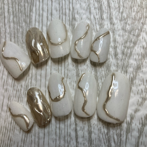 ☆オーダー可☆ホワイト×ミラーネイル シンプル 白 ニュアンスネイル