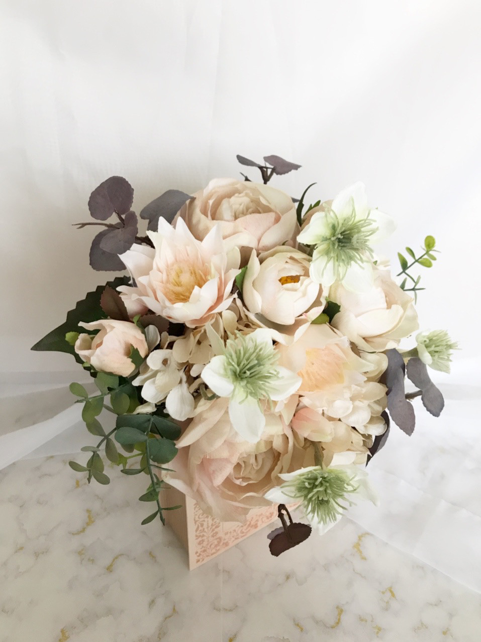 ウェディングブーケ♡セルリアとハイドレンジアのセピア色ブーケ