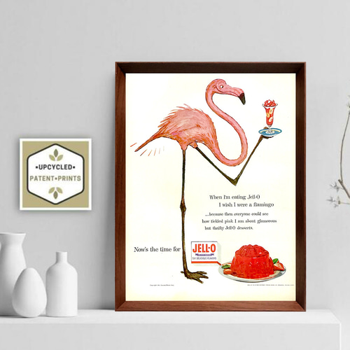 JELL-O ゼリー フラミンゴ 1960年代 アメリカ雑誌 ビンテージ広告 額付  