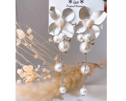 #904 再販 シルバー パール フラワー ハンドメイド ピアス イヤリング 904 再販 シルバー パール フラワー ハンドメイド ピアス イヤリング