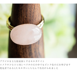 【2種のフリーサイズ】モルガナイトのオーバル真鍮リング 14×10mm e-335 天然石 5枚目の画像