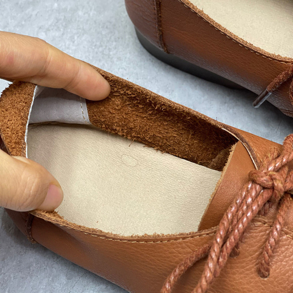 レディースシューズ　本革レザー　手作り　オールシーズン　ハンドメイド　天然ゴム 履きやすい　茶色SH02 3枚目の画像