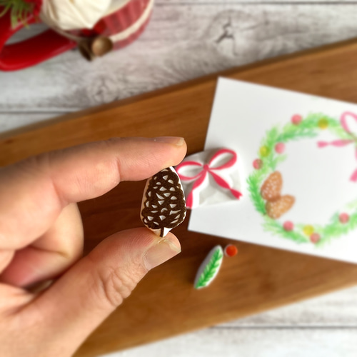 おしゃれなリースが作れるはんこセット【リボン・松ぼっくり・葉っぱ