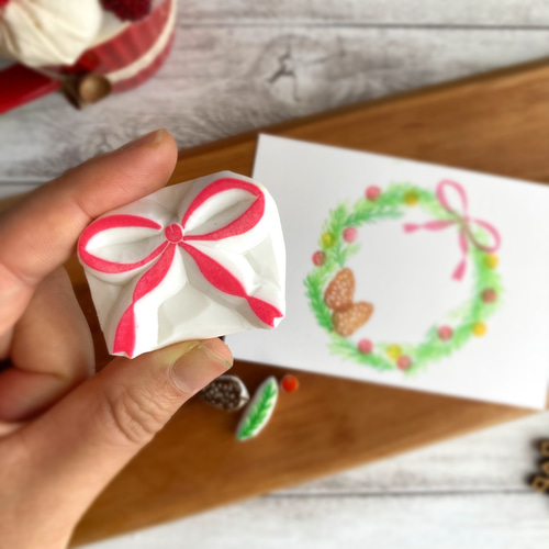 おしゃれなリースが作れるはんこセット【リボン・松ぼっくり・葉っぱ