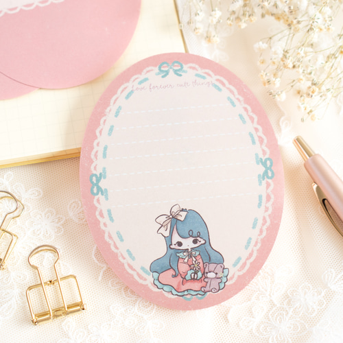 ダイカットメモ - ゆるふわ女の子とくまのメモ メモ帳 Vintage girly  