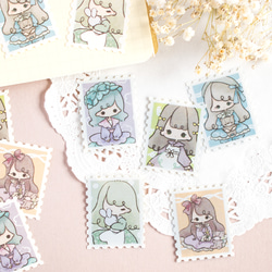 フレークシール - ゆるふわ女の子の切手風シール / 20枚入