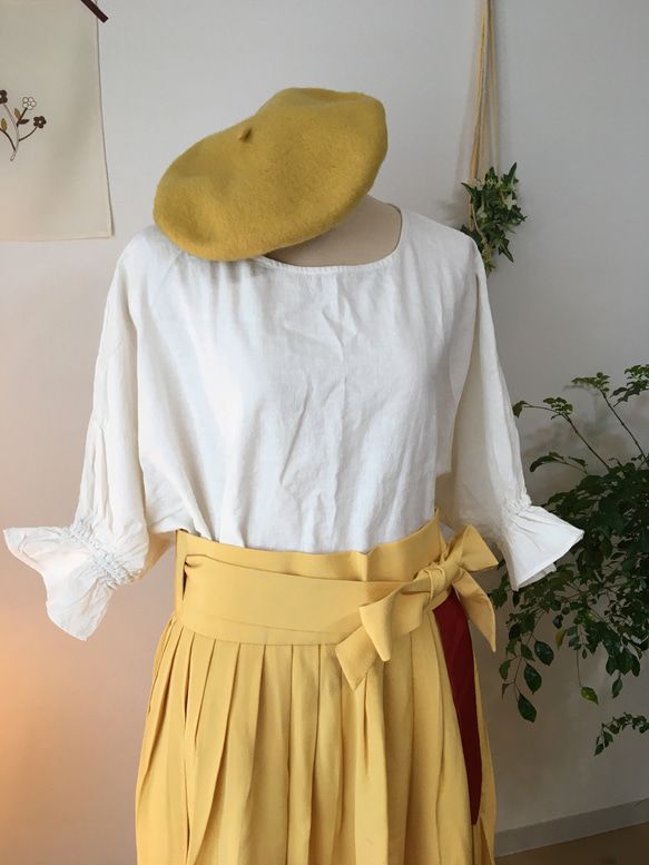 【世界最初】手描き友禅ロールスカート（黄色 / 日本産シルク100％） 