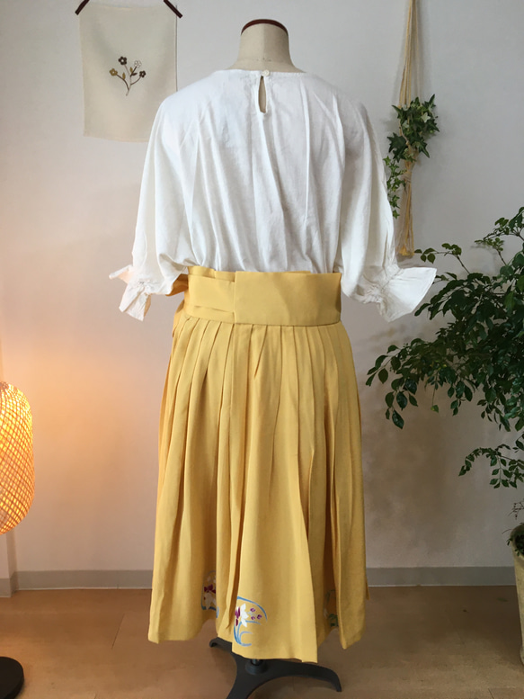 【世界最初】手描き友禅ロールスカート（黄色 / 日本産シルク100％） 