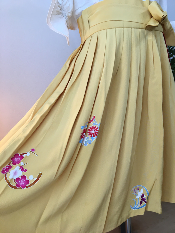 【世界最初】手描き友禅ロールスカート（黄色 / 日本産シルク100％） 