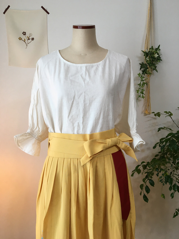 【世界最初】手描き友禅ロールスカート（黄色 / 日本産シルク100％） 