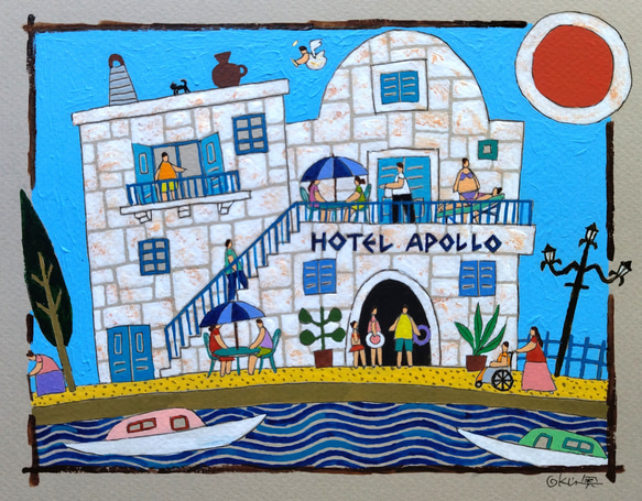 奥村ユズル　水彩画原画　エーゲ海のプチホテル 奥村ユズル水彩画原画エーゲ海のプチホテル