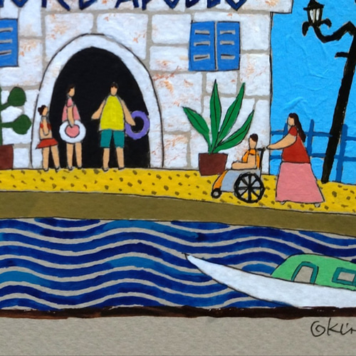 奥村ユズル水彩画原画エーゲ海のプチホテル