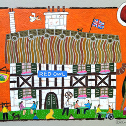 奥村ユズル水彩画原画英国パブ「赤いフクロウ」