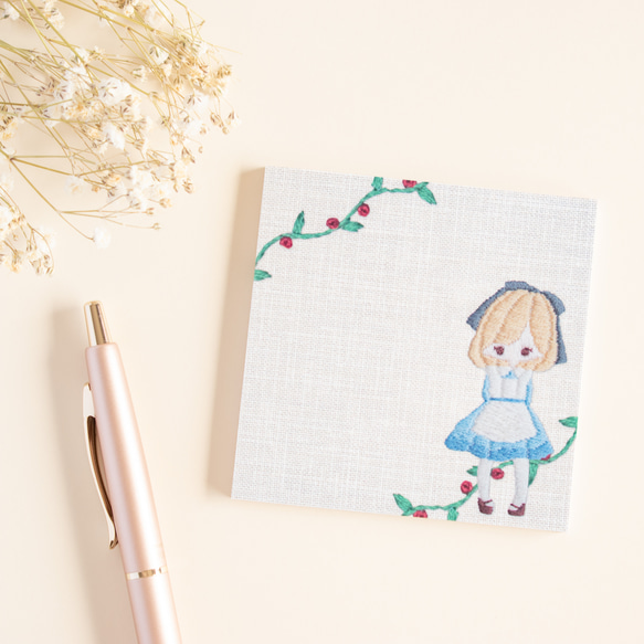 メモ帳 - アリスな女の子  刺繍イラスト メモ No.9 3枚目の画像