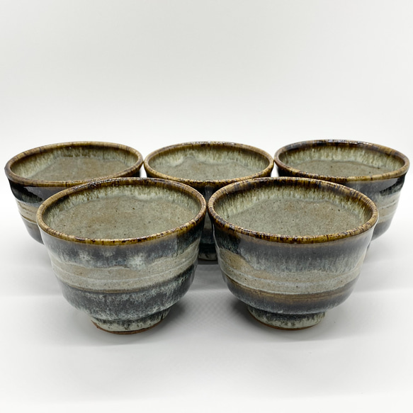 ブルーの番茶碗5客セット 【湯呑 手仕事 民藝 窯元 和 陶器 ブルー