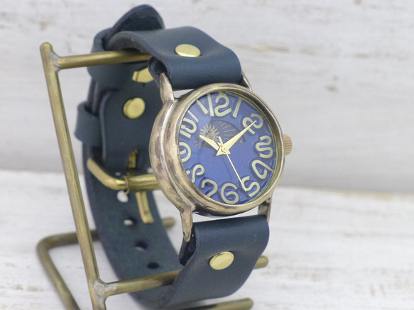 “Plain-BS&amp;M”藍色錶盤 32 毫米黃銅 Sun&amp;Moon 手工腕錶 [352S&amp;M] 第4張的照片