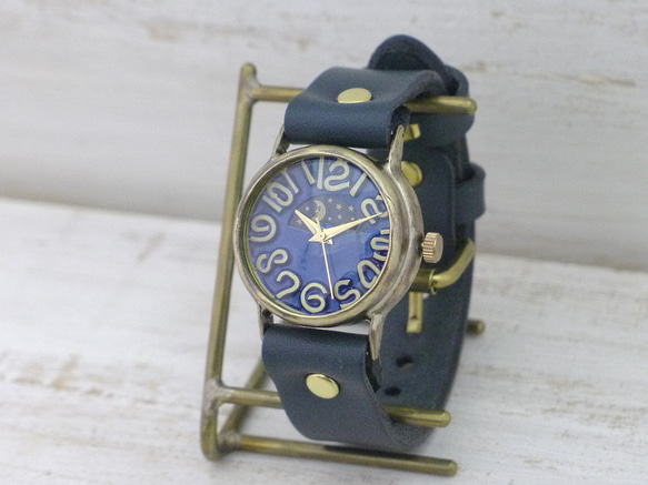 “Plain-BS&amp;M”藍色錶盤 32 毫米黃銅 Sun&amp;Moon 手工腕錶 [352S&amp;M] 第3張的照片