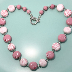 【Kazuri Beads】セラミック ネックレス （ピンク） 4枚目の画像