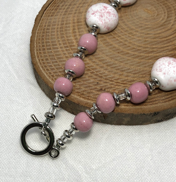 【Kazuri Beads】セラミック ネックレス （ピンク） 5枚目の画像