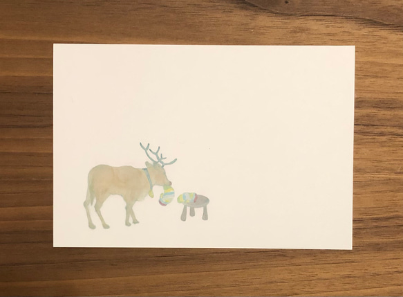 クリスマスポストカード４枚セット/サンタとトナカイ/サンタ2枚、トナカイ２枚/４枚セット 3枚目の画像