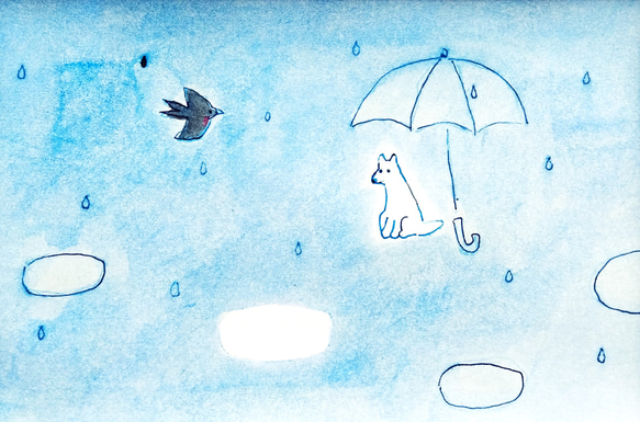 原画「rainy day」水彩イラスト  ※木製額縁入り　 4枚目の画像